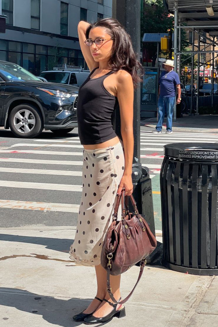 Polka Dot Satin High-Waisted A-Line Skirt image 1