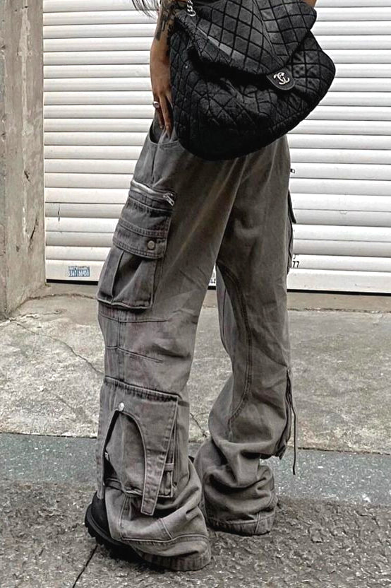 Streetwear Multi-pocket Cargo Washed Jeans image 3