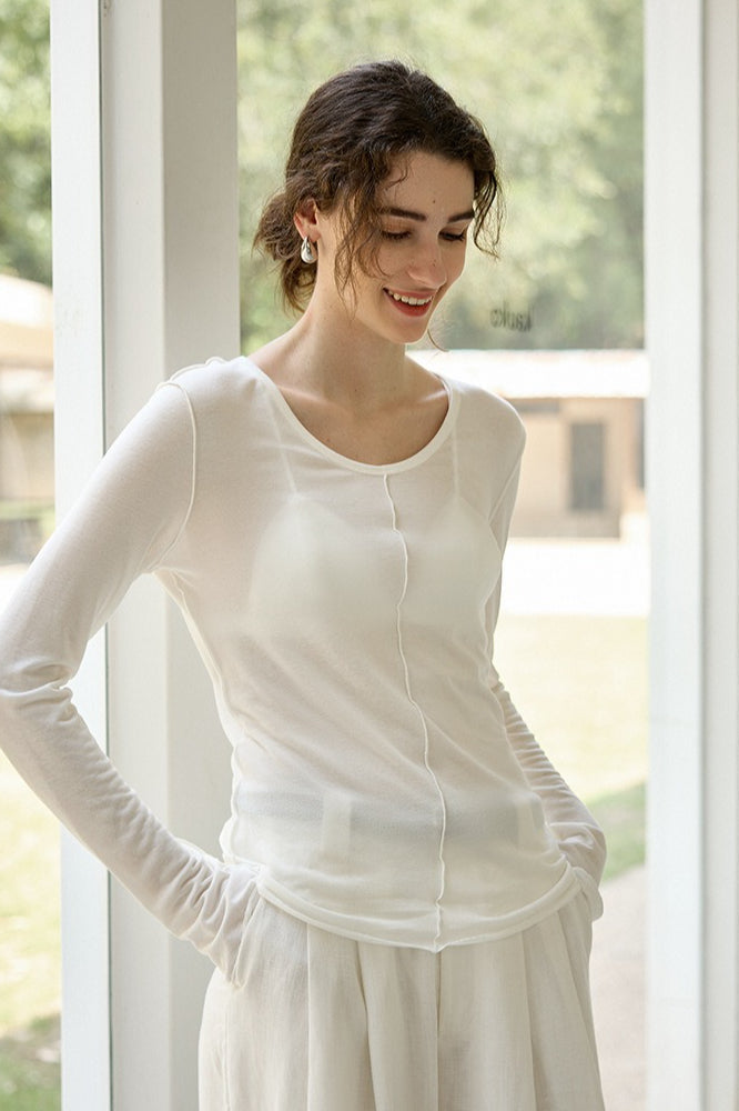 Tencel Wool Blend Round Neck Knit Top image 4