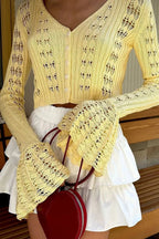 Hollow Out Knit V Neck Long Sleeve Cardigan image 36