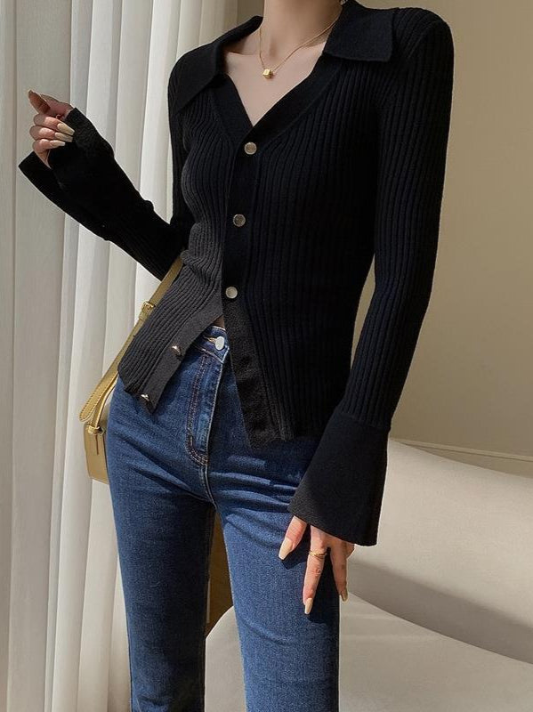 Blue V-Neck Knit Cardigan image 5