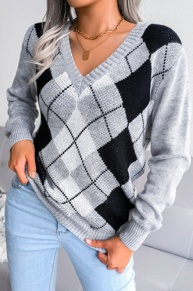 Argyle V-Neck Knit Pullover Sweater image 6
