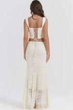 Elegant Lace-Up Crop Top & Maxi Skirt Boho Dress image 29