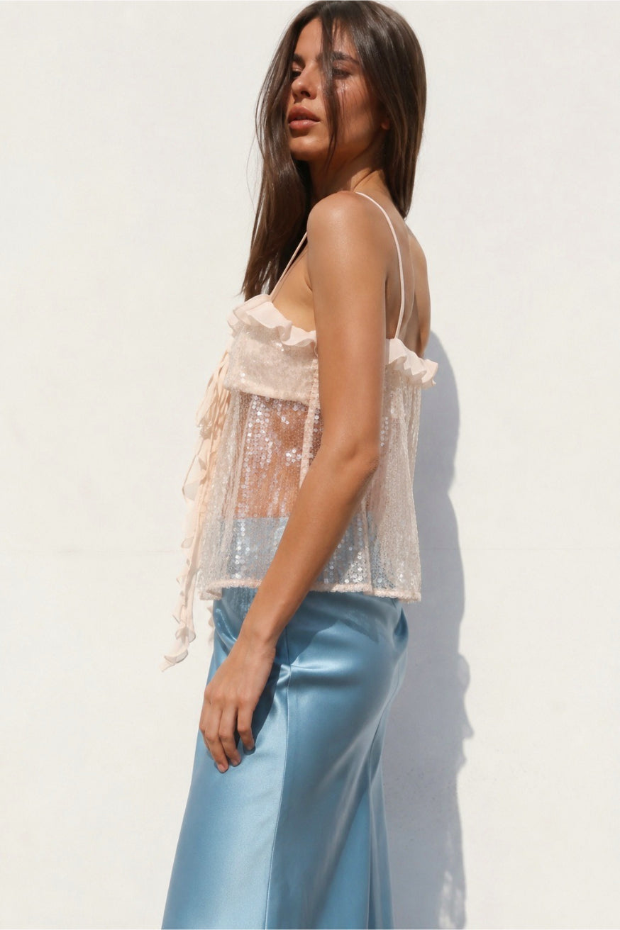 Glitter Ruffle Sequin Cropped Cami Top image 6