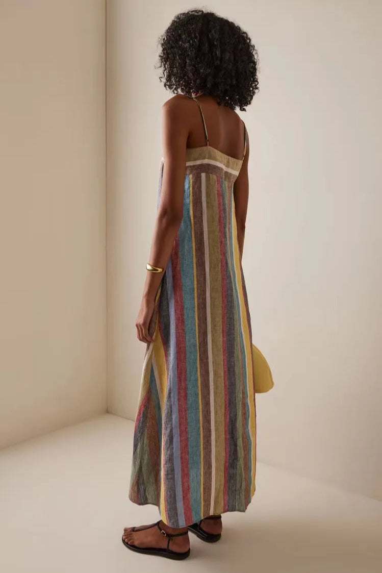 Striped Printed Strap Boho Dress image 2