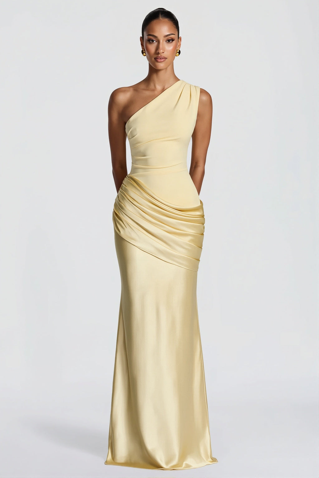 Satin Splice Ruched Slim Maxi Dress image 7