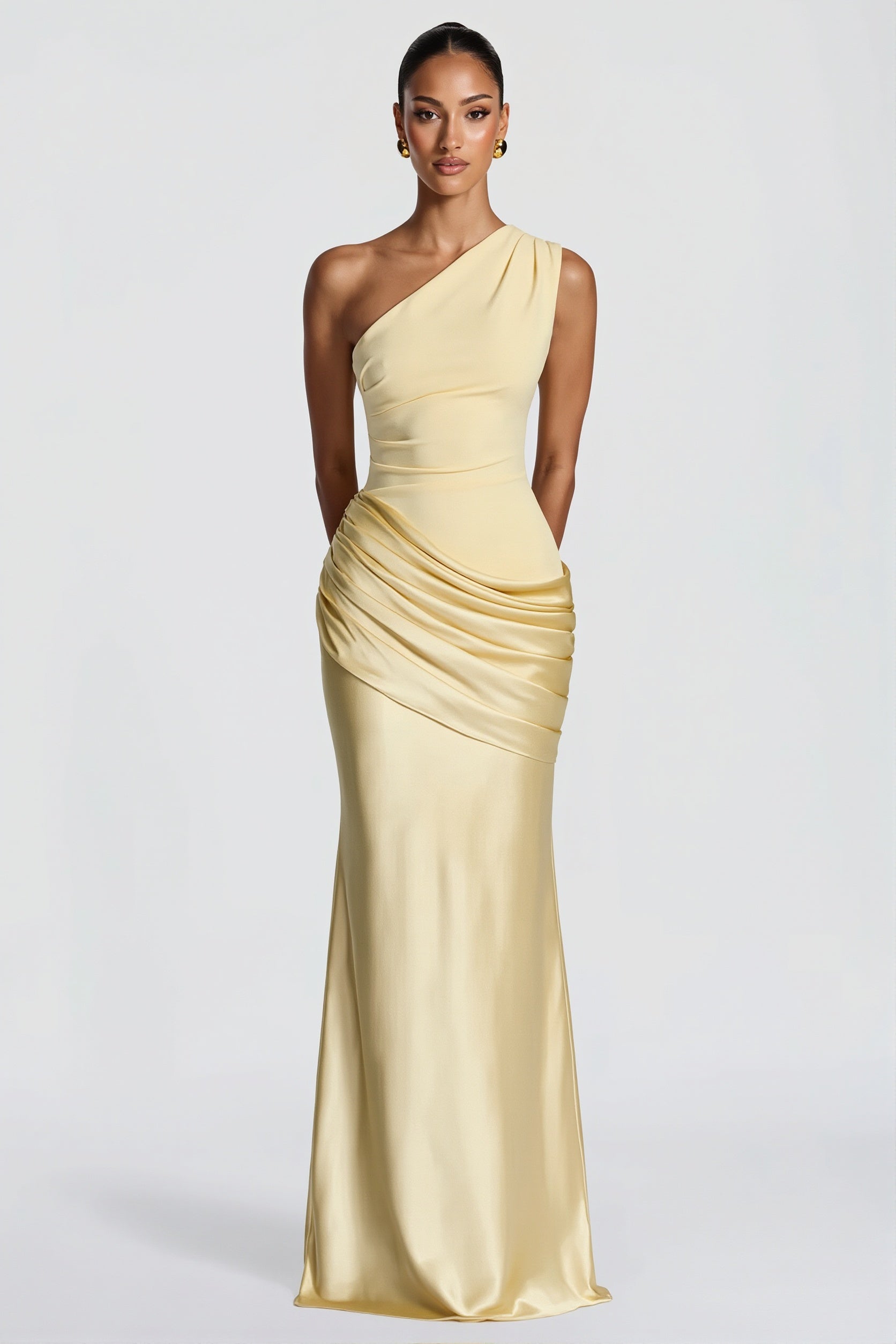 Satin Splice Ruched Slim Maxi Dress image 7