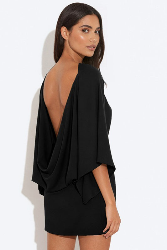 Chic Back Deep V Cowl Neck Loose Mini Dress image 9