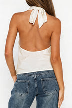 Elegant Hollow Solid Satin Halter Top image 5