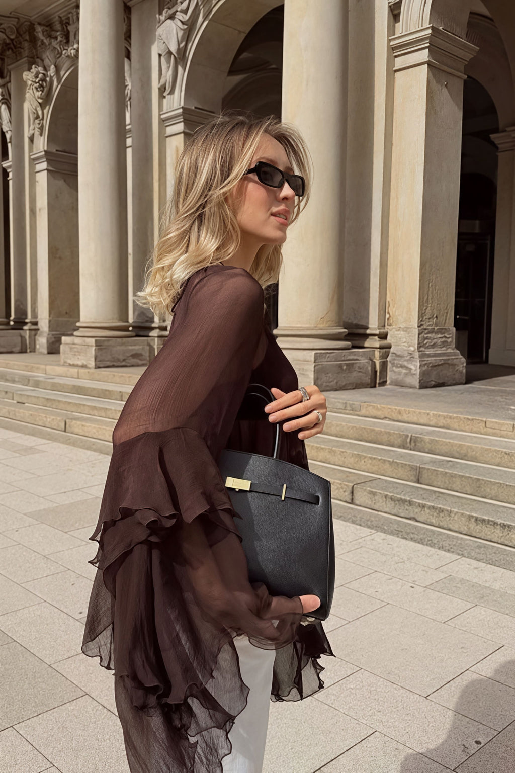 Loose Fit Ruffled Chiffon Round Neck Blouse image 5