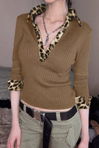 Leopard V Neck Knit Blouse image 4