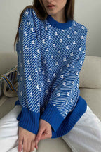Sailboat Pattern Crew Neck Knit Sweater image 1