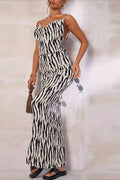 Slim Fit Zebra V Neck Spaghetti Maxi Dress image 1