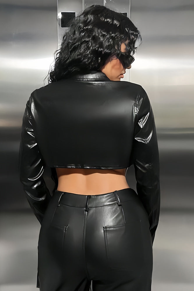 Zippered Cropped PU Coat image 5