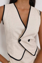 Sleeveless V Neck Vest Skirt Cotton Skirt Set image 5