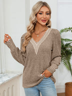 Rosalie Lace Ribbed Blouse detail view styled for Avrienne