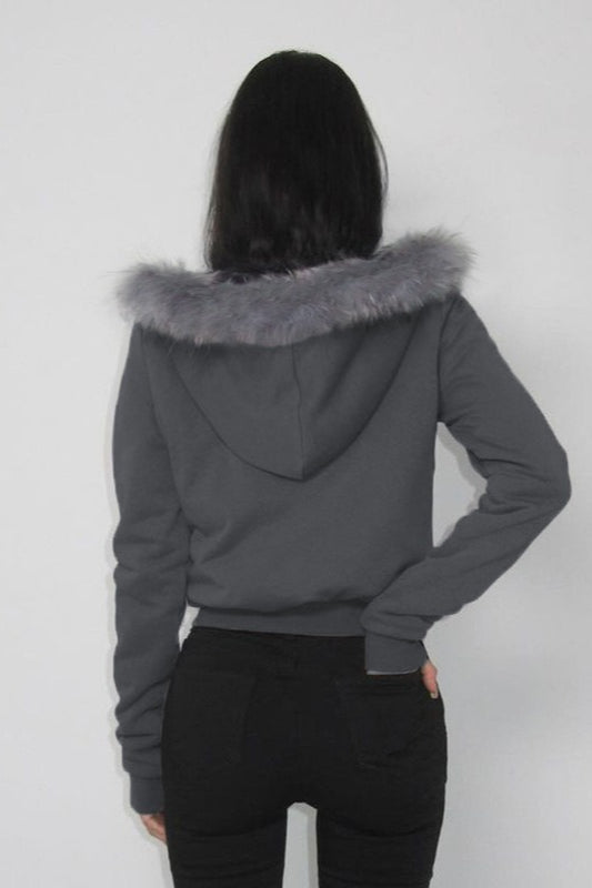 Fur Trim Hooded Zip Waist Jacket image 6