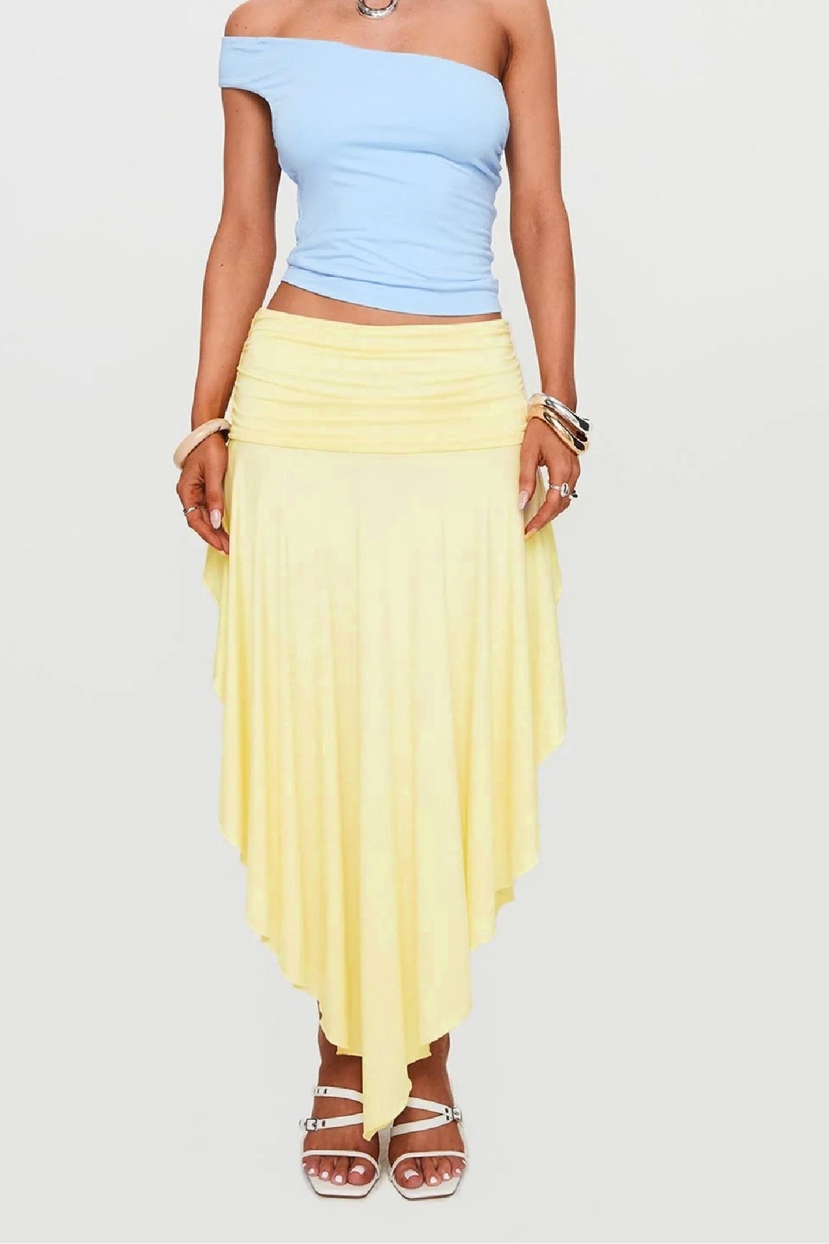 Wrinkled High Waist Asymmetrical Split Skirt image 3
