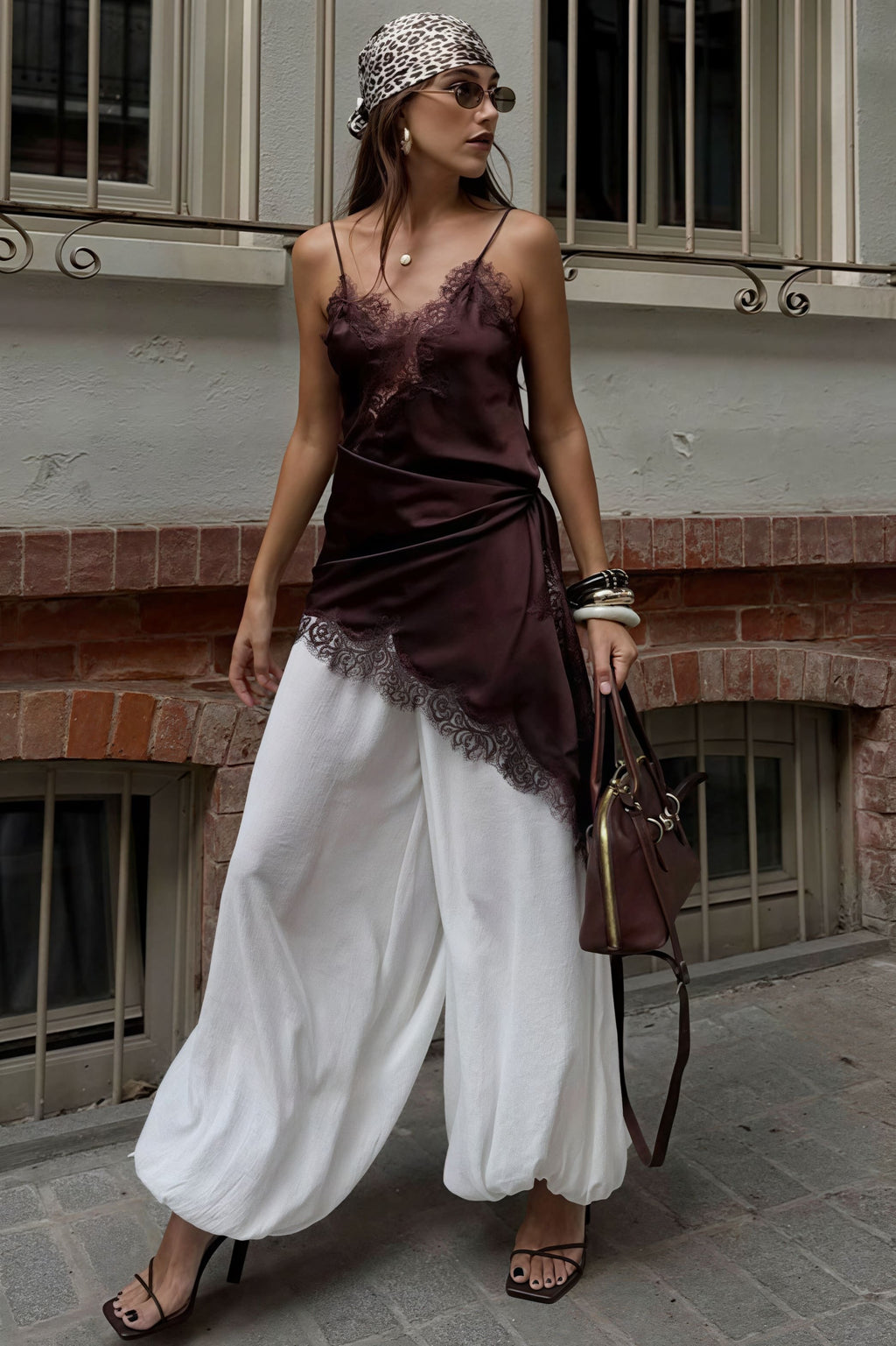 Lace Trim Patchwork Low Cut Asymmetrical Slit Cami Top image 5