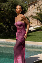 Mesh Floral Ruched Backless Maxi Dress image 5