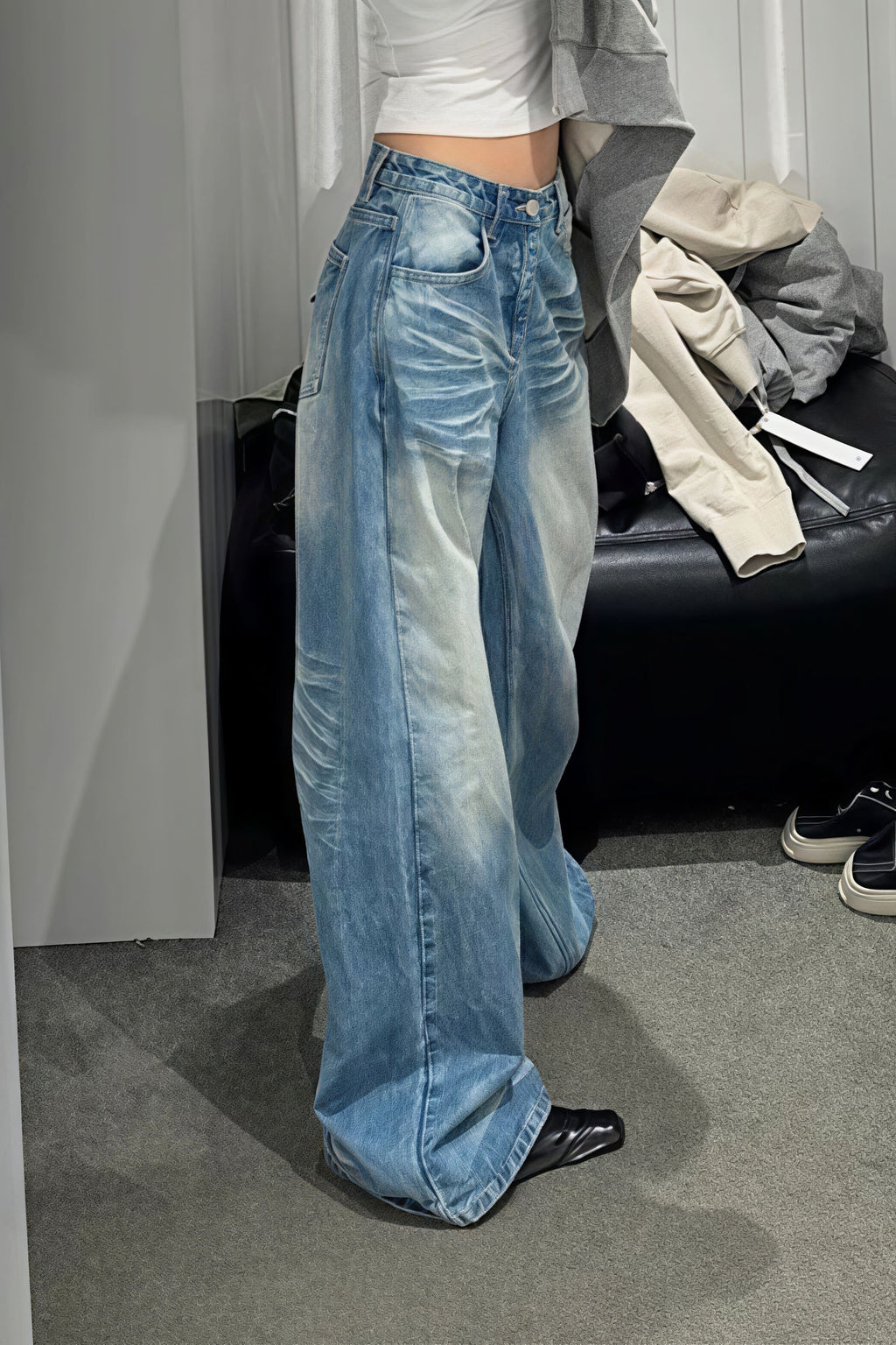 Creased Washed Floor-Length Straight Leg Jeans image 3