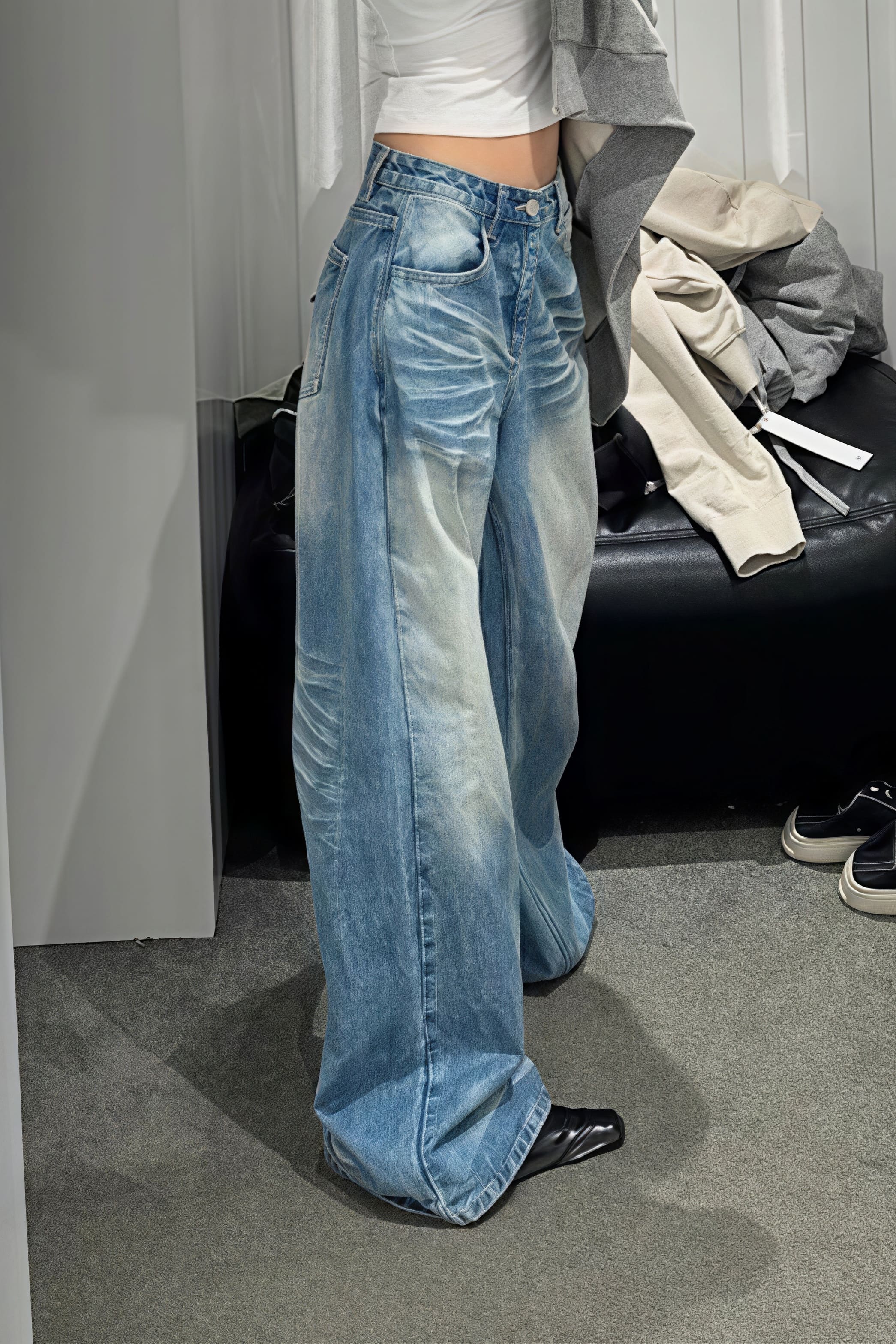 Creased Washed Floor-Length Straight Leg Jeans image 3