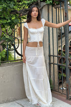 Elegant Lace Insert Square Neck Cami High Rise Skirt Sets image 1