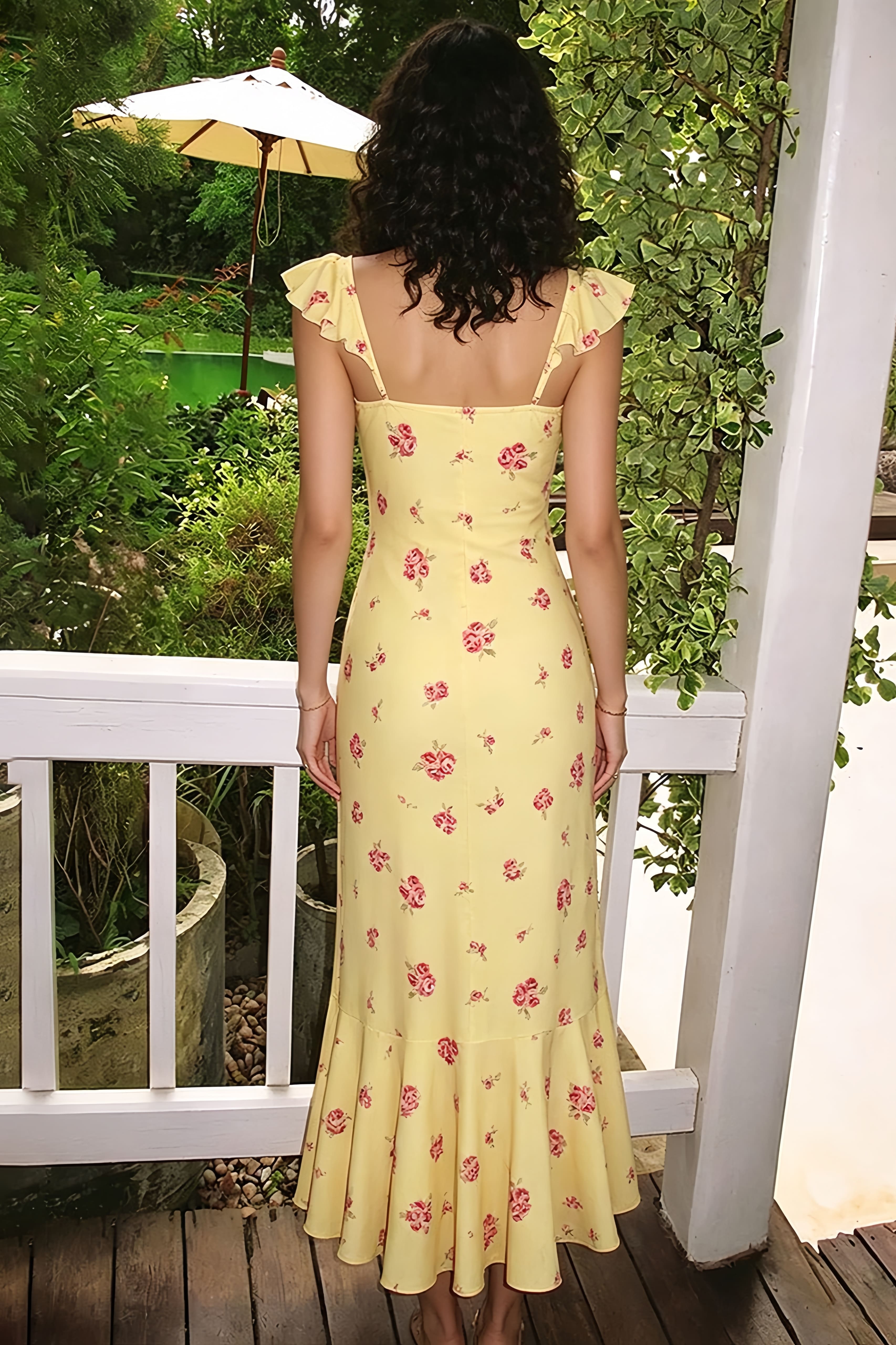 Floral Square Cap Sleeve Maxi Dress image 3