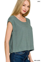Eloise Linen Top detail view styled for Avrienne