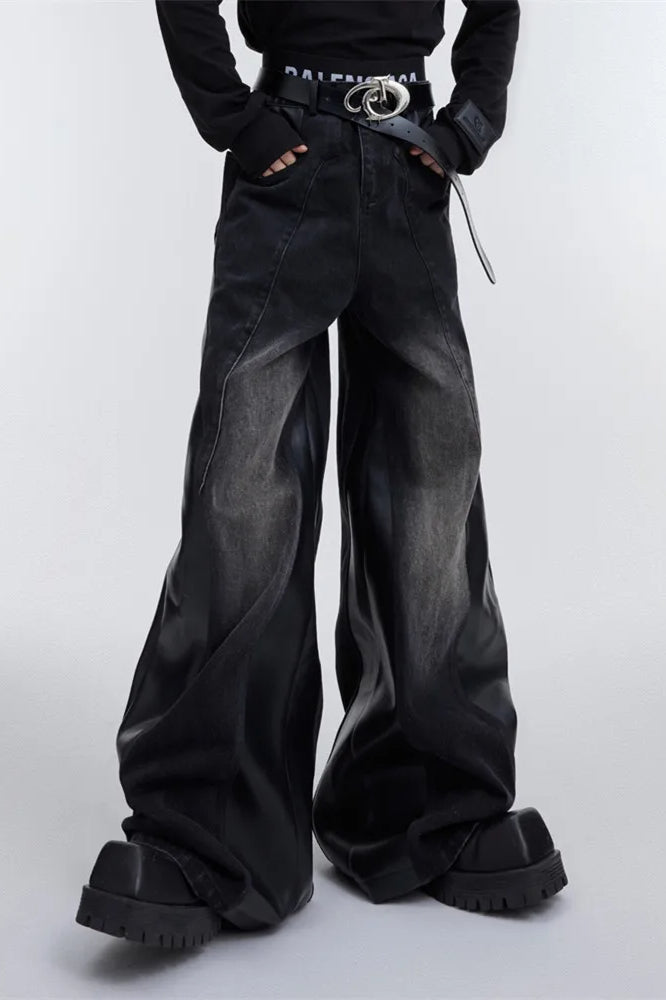 Wide Leg PU Leather Patchwork Jeans image 13