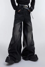 Wide Leg PU Leather Patchwork Jeans image 7