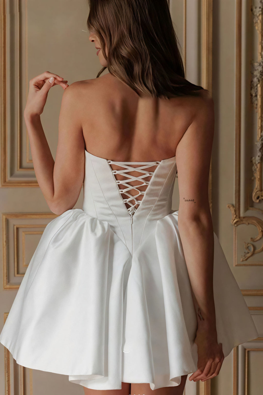Satin Bandeau Bow Tie Back Reception Dress image 4