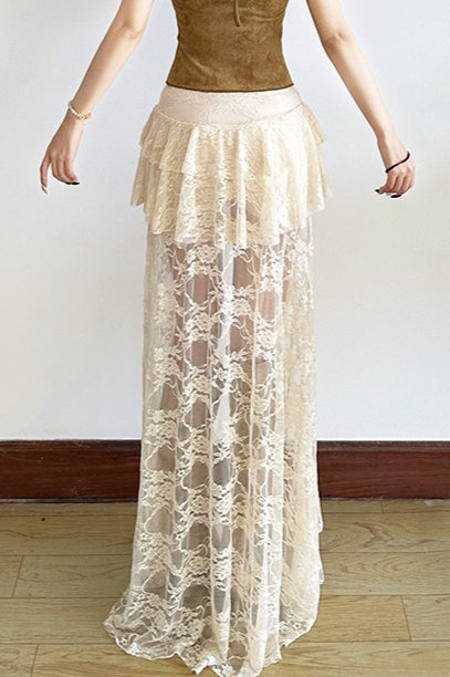 Lace Mesh High Waist Slit Skirt image 3