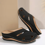 Alina Wedge Sandals detail view styled for Avrienne