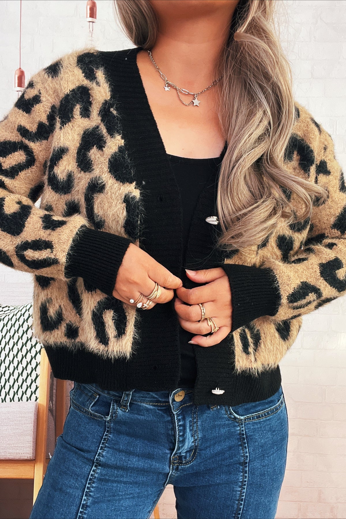 Cropped Animal Print Knit Cardigan image 3
