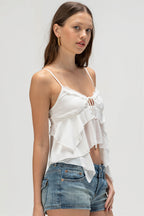 Blue Ruffle Irregular Slim Cami Top image 6