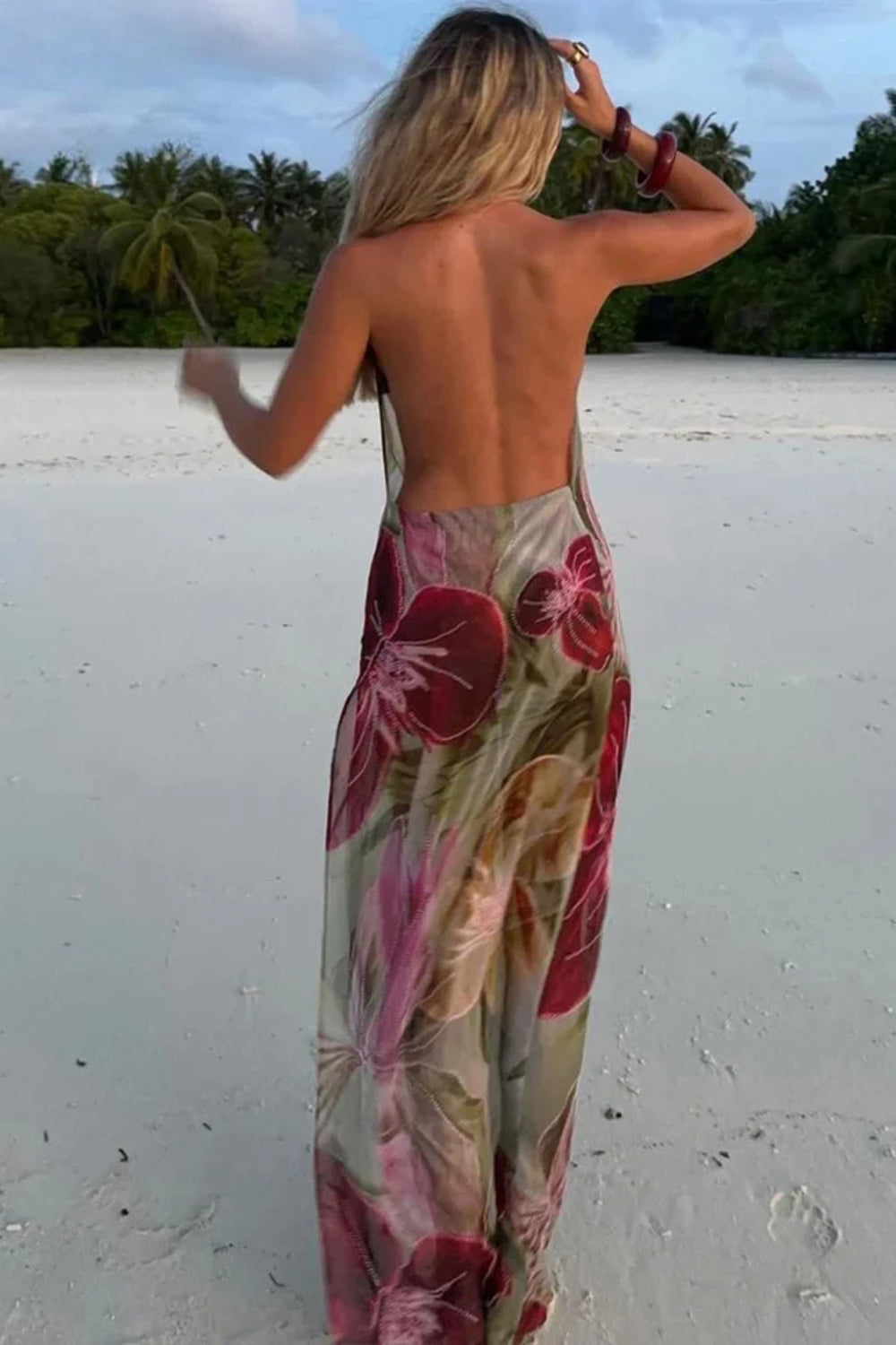 Polyester Printed Backless Cleavage Maxi Dress image 4