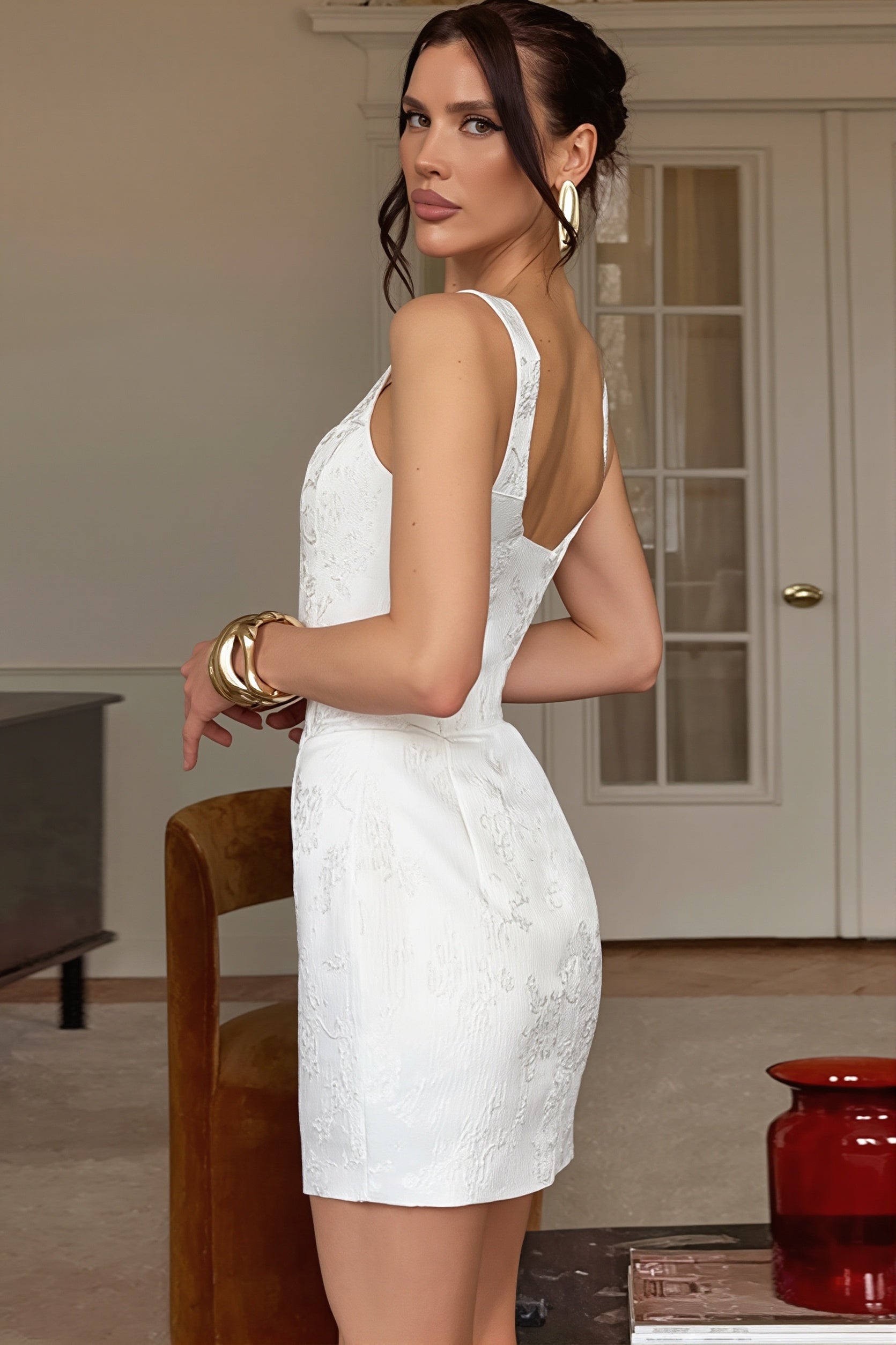 Chic Jacquard Square Neck Cami Bodycon Mini Dress image 5