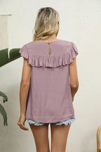 Florence Lace Flutter Blouse detail view styled for Avrienne