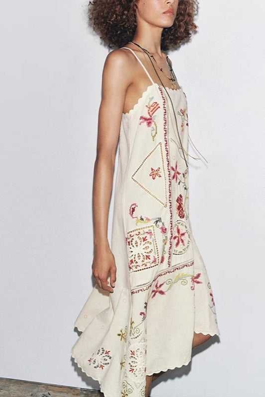 Floral Embroidered Asymmetric Boho Dress image 2