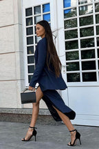 Striped Lapel Long Sleeve Blazer Slit Skirt Set image 7