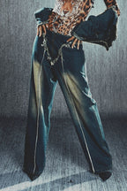 Low Rise Frayed Hem Straight Leg Jeans image 1