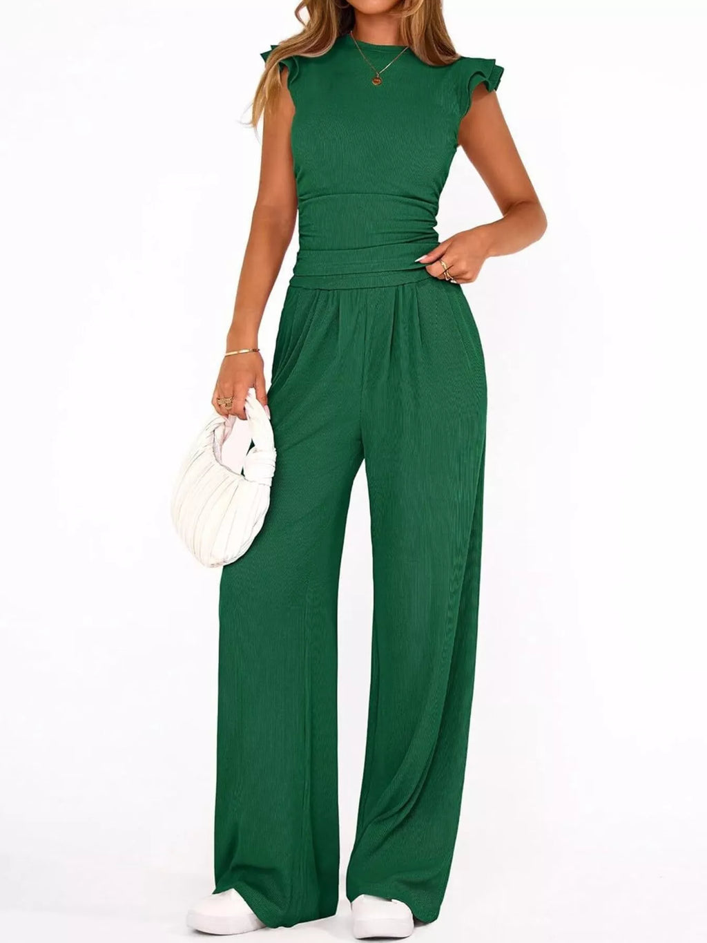 Margot Wide Leg Set detail view styled for Avrienne