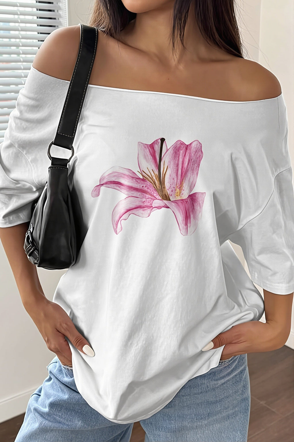 Lily Print Asym Off‑Shoulder T‑shirt image 2