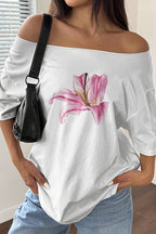 Lily Print Asym Off‑Shoulder T‑shirt image 2