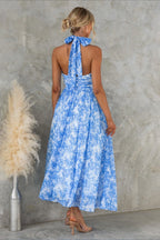 Sleeveless Floral Halter Backless Midi Dress image 9