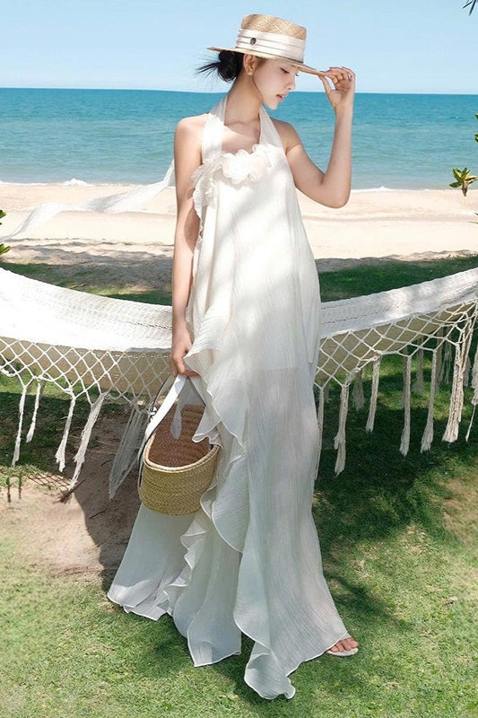 Halter Elegant Slim 3D Floral Maxi Dress image 1