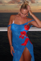 Elegant Floral Print Backless Split Maxi Dress image 3