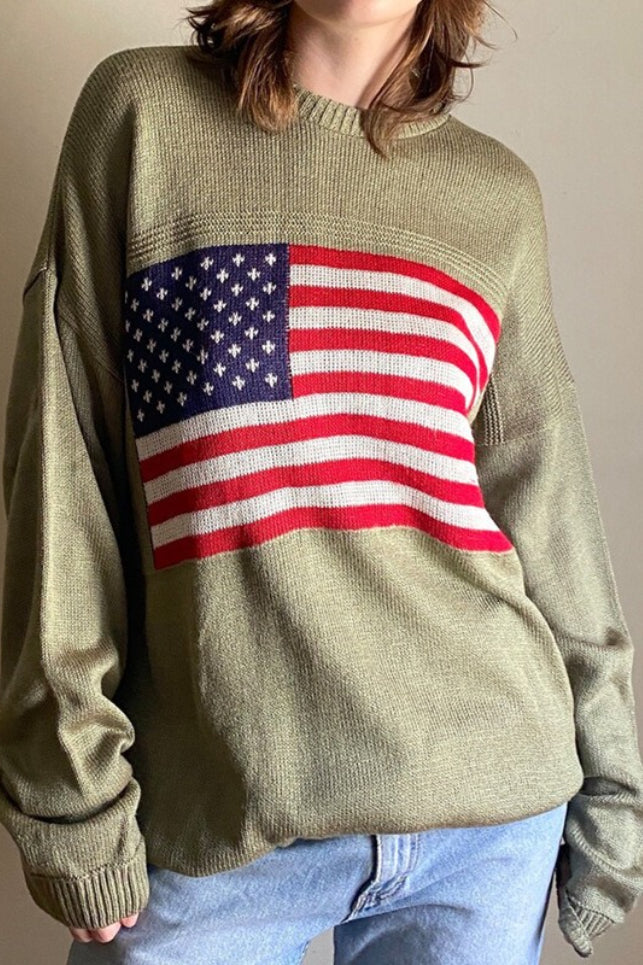 Harajuku Retro US Flag High Neck Sweater image 7