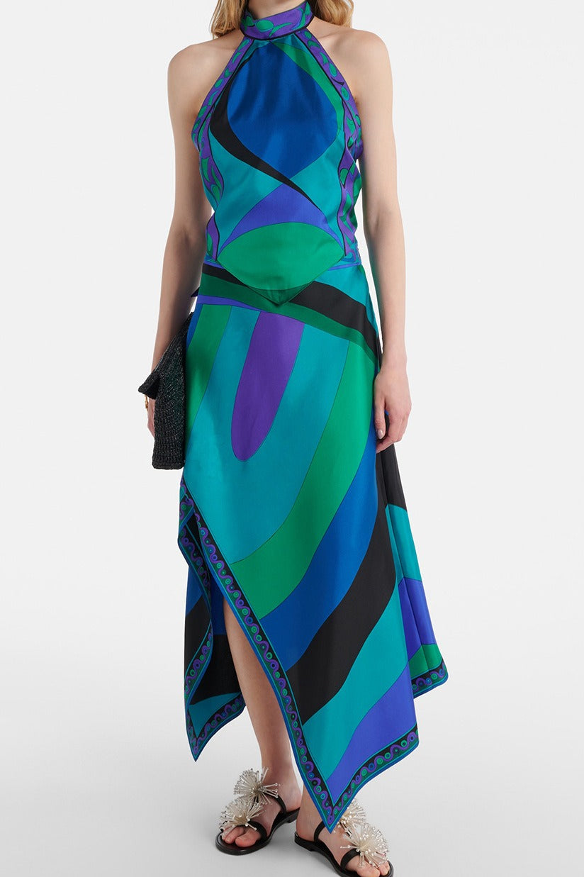 Satin Printed Halter Backless Skirt Set image 6